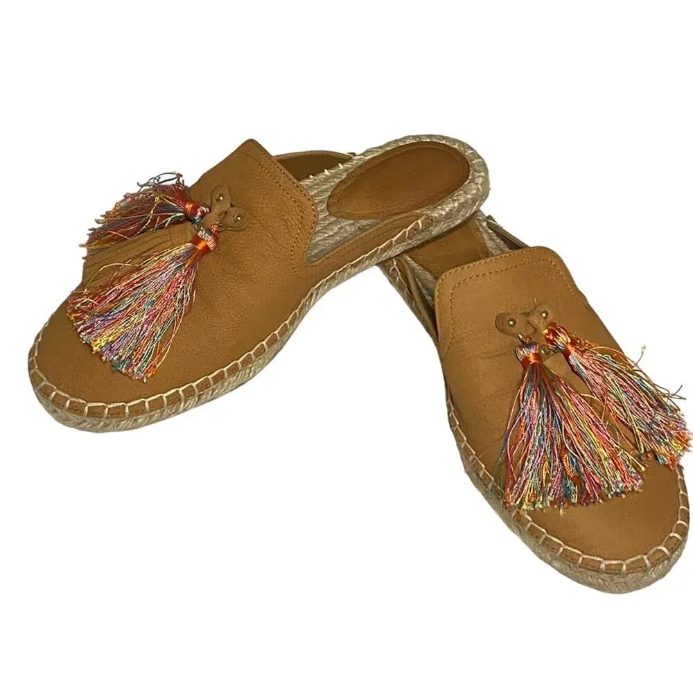 Nine West Val Leather Rainbow Tassel Mule Flats Size 7